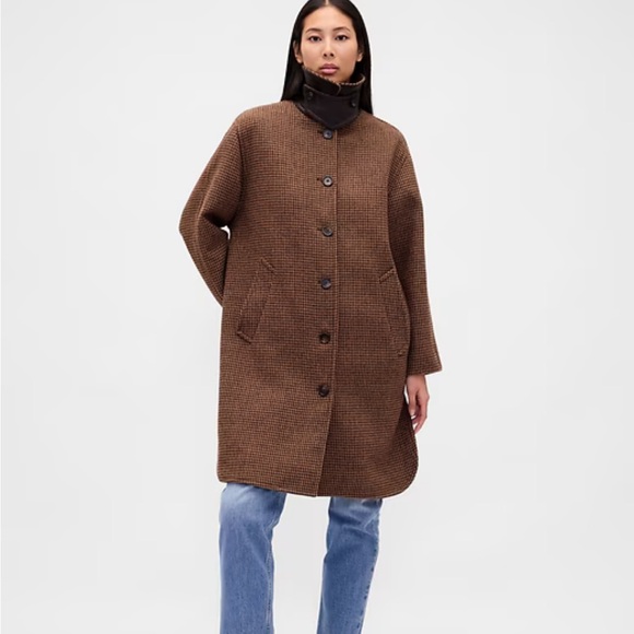 GAP Wool-Blend Oversized Houndstooth Car Coat - Picture 2 of 8